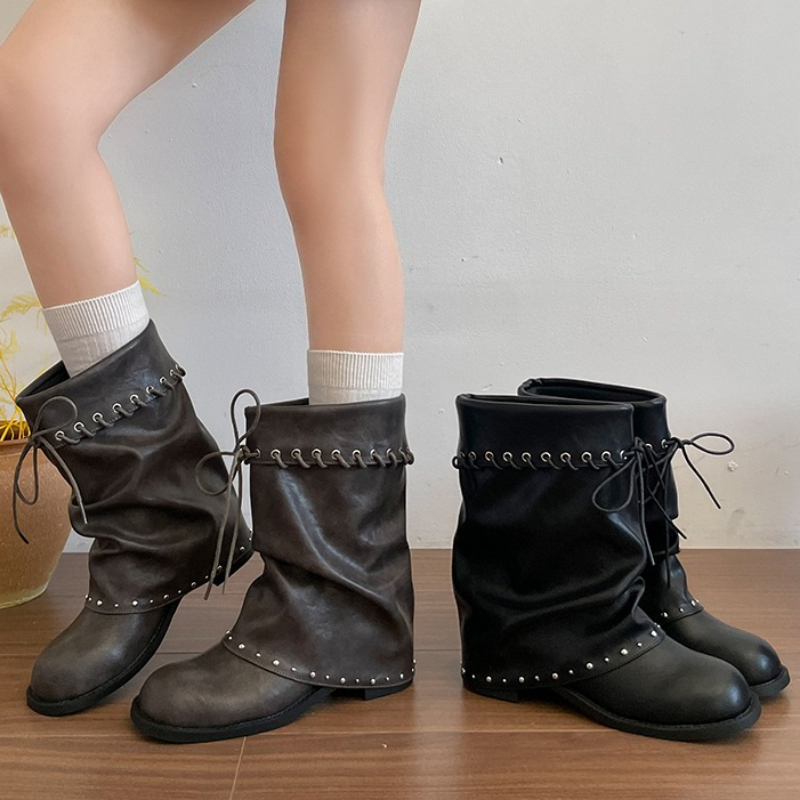 Leather Classic Strap - Damen-Schlupf-Stiefel bis zur Mitte der Wade,